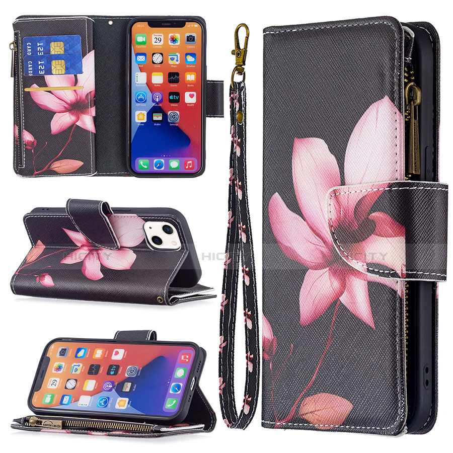 Handytasche Stand Schutzhülle Flip Leder Hülle Blumen L03 für Apple iPhone 14 Braun