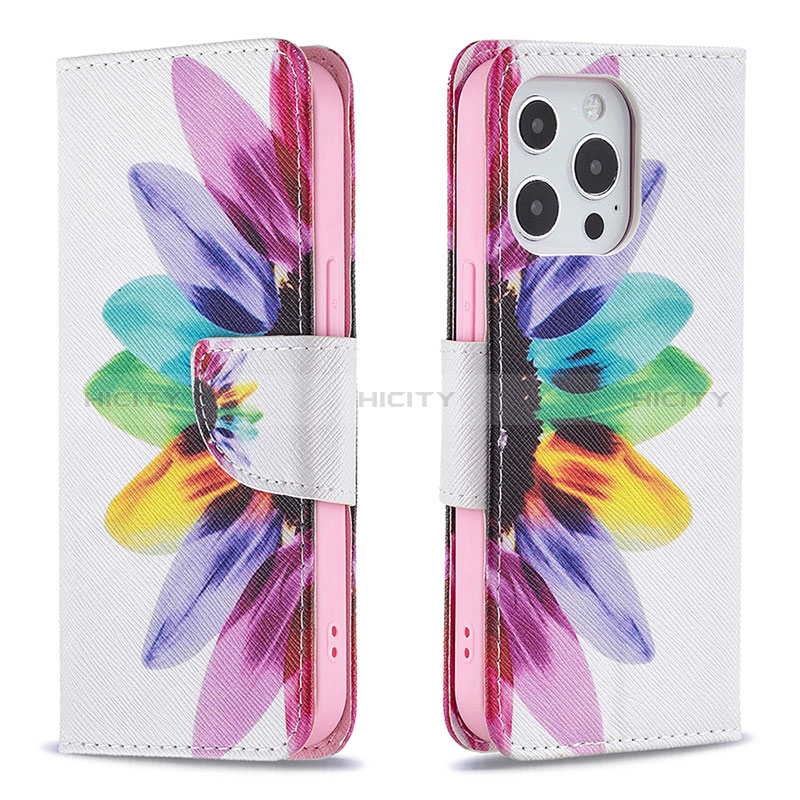 Handytasche Stand Schutzhülle Flip Leder Hülle Blumen L03 für Apple iPhone 14 Pro Rosa