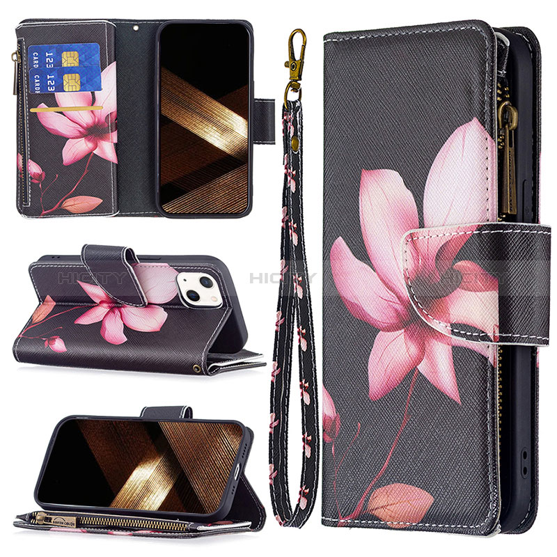 Handytasche Stand Schutzhülle Flip Leder Hülle Blumen L03 für Apple iPhone 15 Braun groß