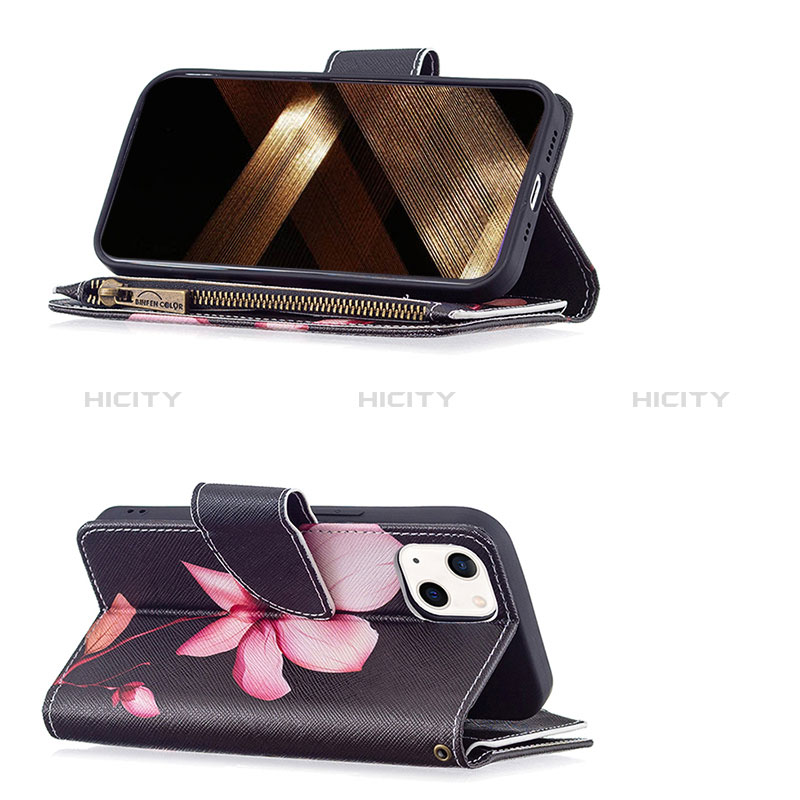 Handytasche Stand Schutzhülle Flip Leder Hülle Blumen L03 für Apple iPhone 15 Braun groß