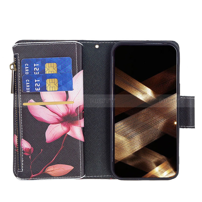 Handytasche Stand Schutzhülle Flip Leder Hülle Blumen L03 für Apple iPhone 15 Braun groß