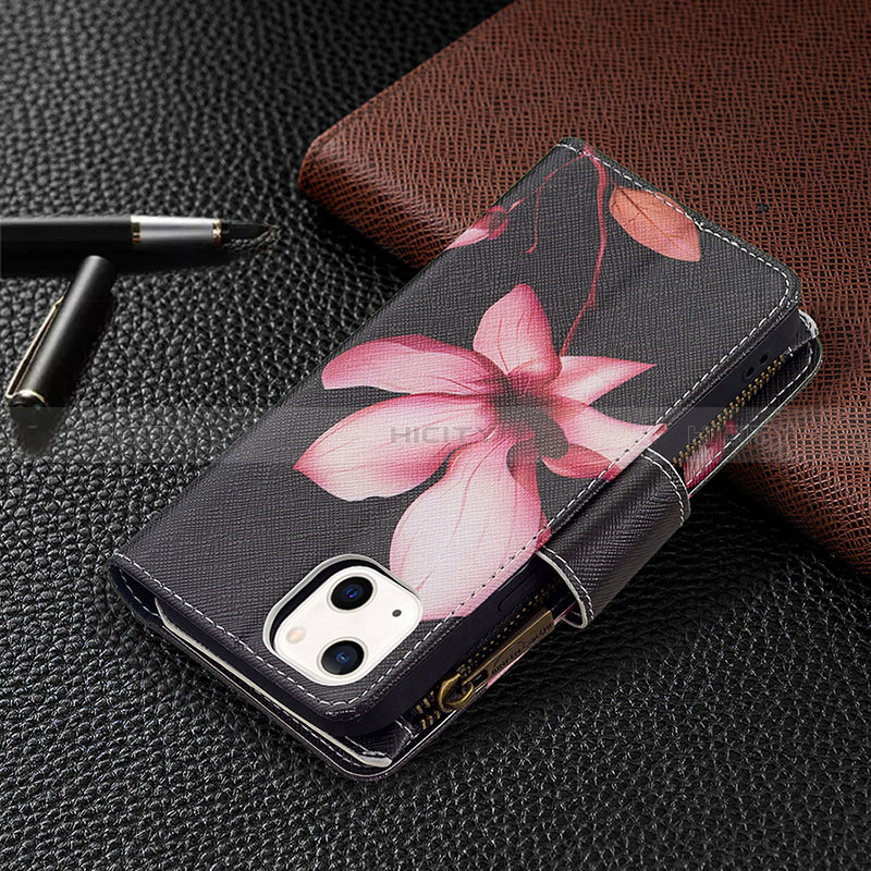 Handytasche Stand Schutzhülle Flip Leder Hülle Blumen L03 für Apple iPhone 15 Braun groß