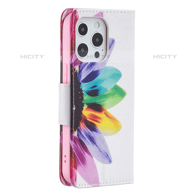 Handytasche Stand Schutzhülle Flip Leder Hülle Blumen L03 für Apple iPhone 15 Pro Max Rosa