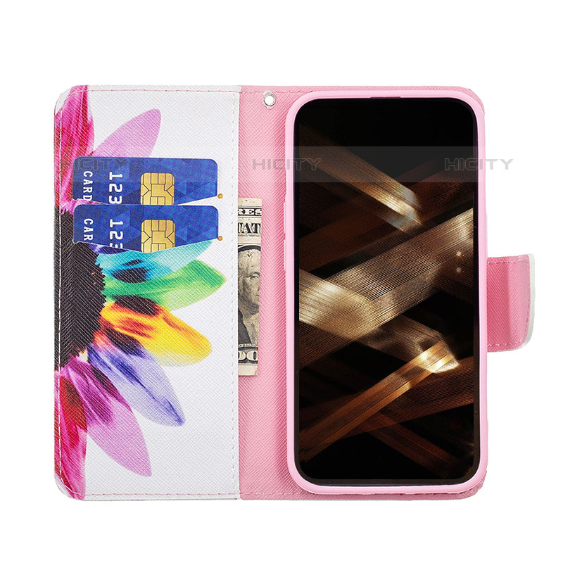 Handytasche Stand Schutzhülle Flip Leder Hülle Blumen L03 für Apple iPhone 15 Pro Max Rosa