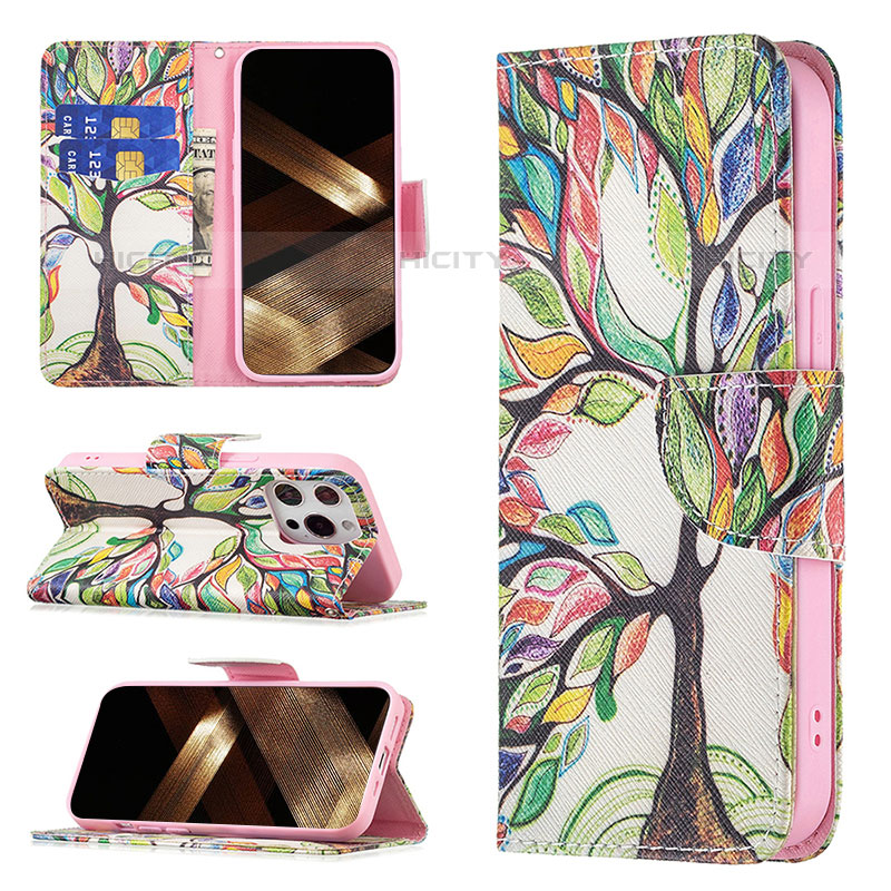 Handytasche Stand Schutzhülle Flip Leder Hülle Blumen L03 für Apple iPhone 15 Pro Plusfarbig