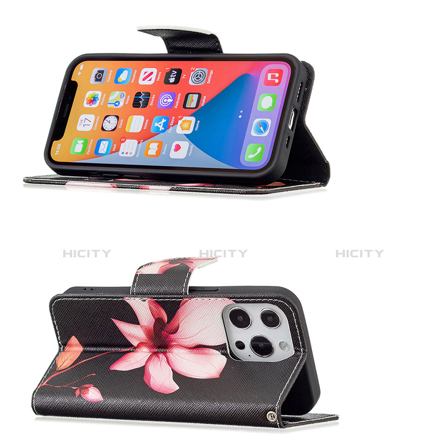 Handytasche Stand Schutzhülle Flip Leder Hülle Blumen L07 für Apple iPhone 13 Pro Braun