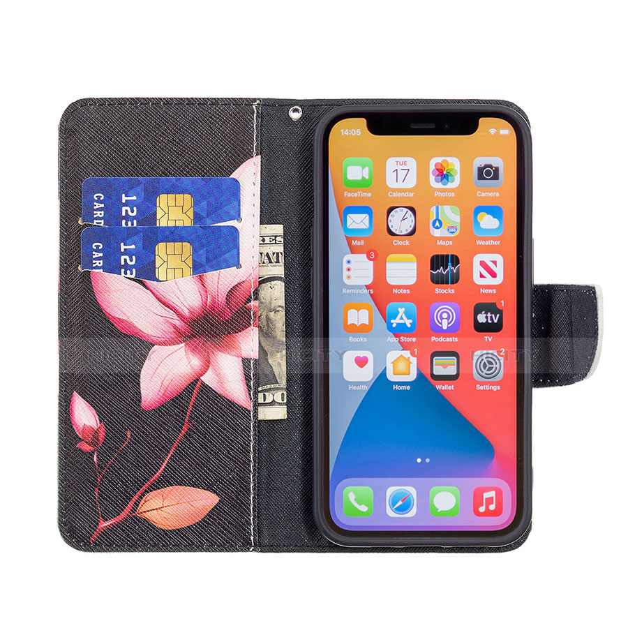 Handytasche Stand Schutzhülle Flip Leder Hülle Blumen L07 für Apple iPhone 13 Pro Braun