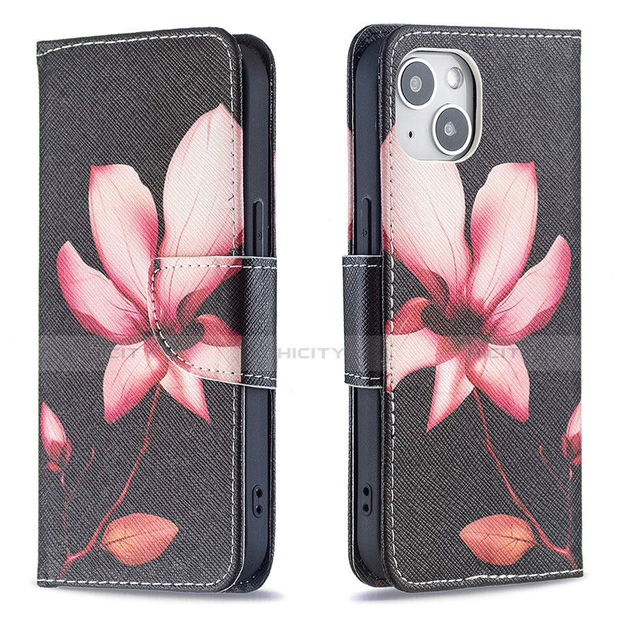 Handytasche Stand Schutzhülle Flip Leder Hülle Blumen L07 für Apple iPhone 14 Plus Braun Plus