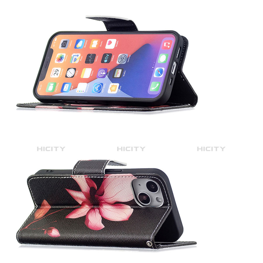 Handytasche Stand Schutzhülle Flip Leder Hülle Blumen L07 für Apple iPhone 14 Plus Braun groß