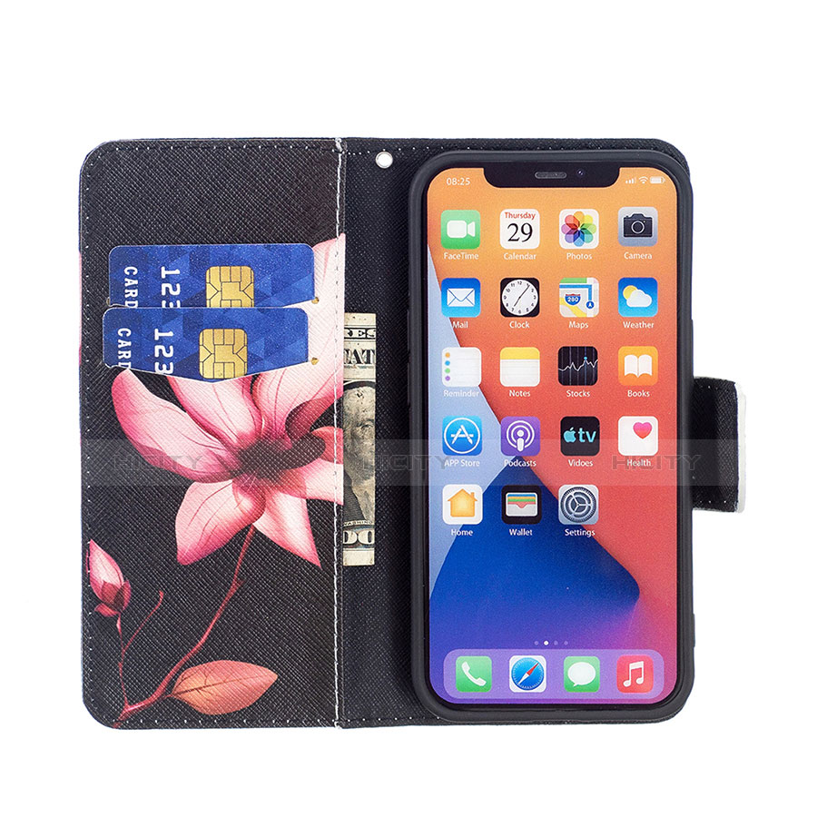 Handytasche Stand Schutzhülle Flip Leder Hülle Blumen L07 für Apple iPhone 14 Plus Braun groß