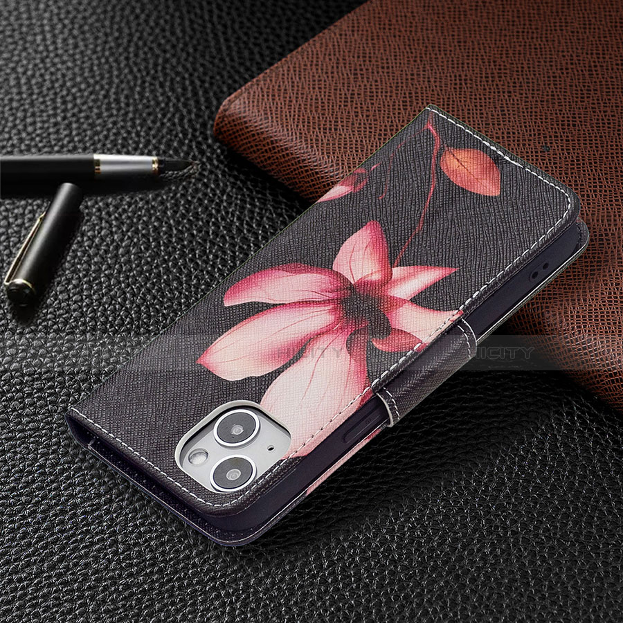 Handytasche Stand Schutzhülle Flip Leder Hülle Blumen L07 für Apple iPhone 14 Plus Braun groß