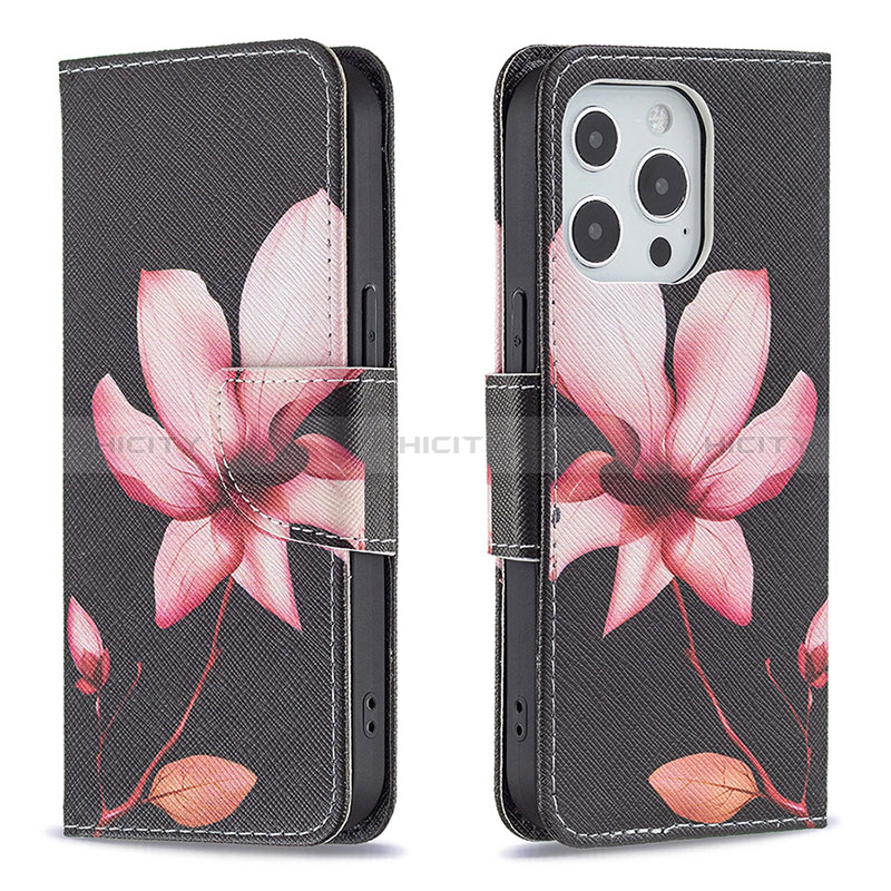 Handytasche Stand Schutzhülle Flip Leder Hülle Blumen L07 für Apple iPhone 14 Pro Braun groß