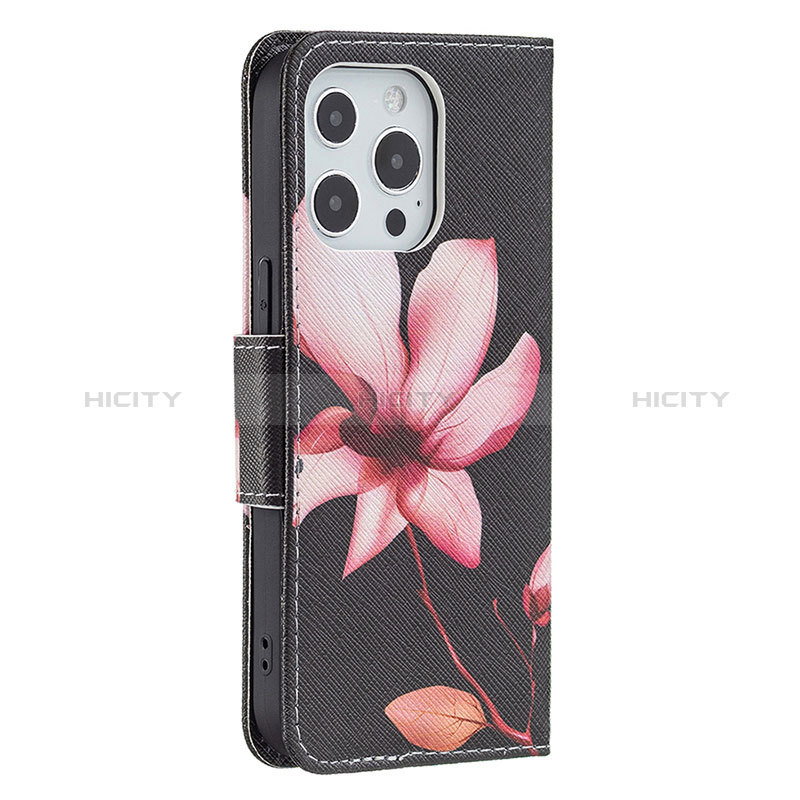 Handytasche Stand Schutzhülle Flip Leder Hülle Blumen L07 für Apple iPhone 14 Pro Braun groß