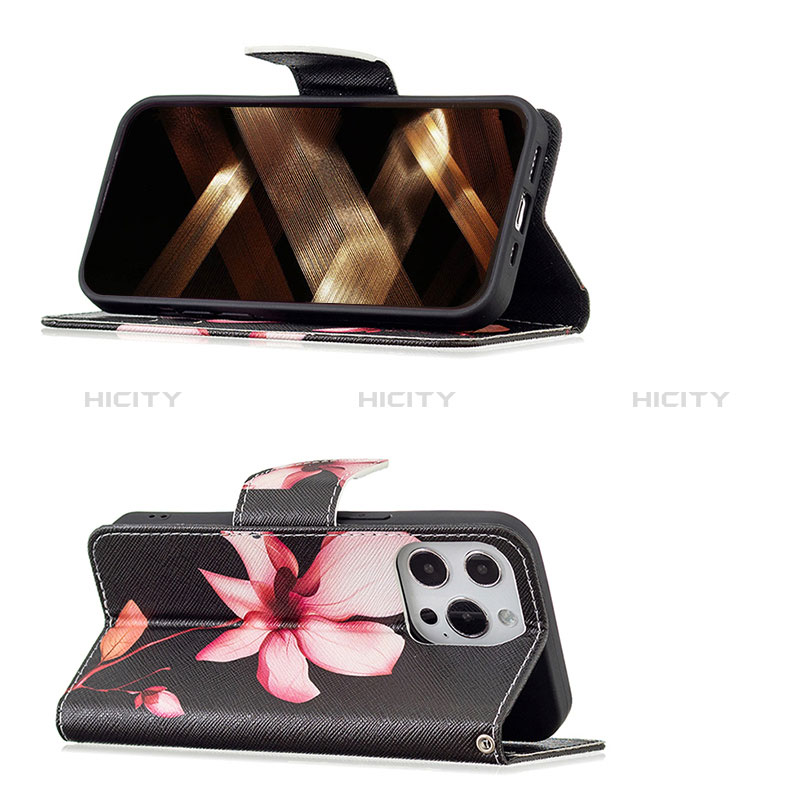 Handytasche Stand Schutzhülle Flip Leder Hülle Blumen L07 für Apple iPhone 14 Pro Braun groß