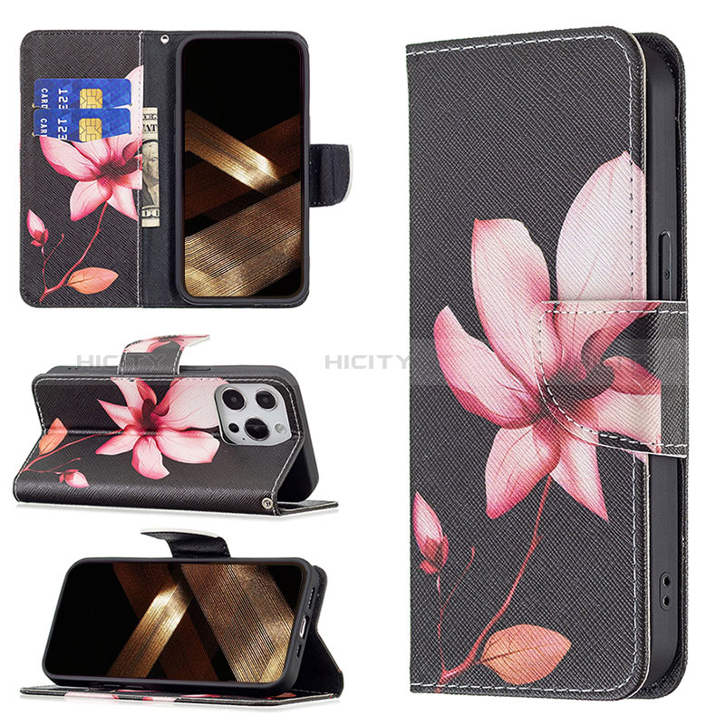 Handytasche Stand Schutzhülle Flip Leder Hülle Blumen L07 für Apple iPhone 14 Pro Max Braun Plus