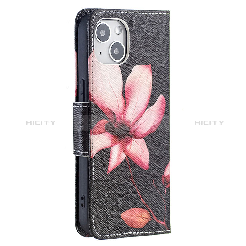 Handytasche Stand Schutzhülle Flip Leder Hülle Blumen L07 für Apple iPhone 15 Plus Braun