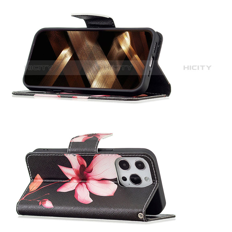 Handytasche Stand Schutzhülle Flip Leder Hülle Blumen L07 für Apple iPhone 15 Pro Braun