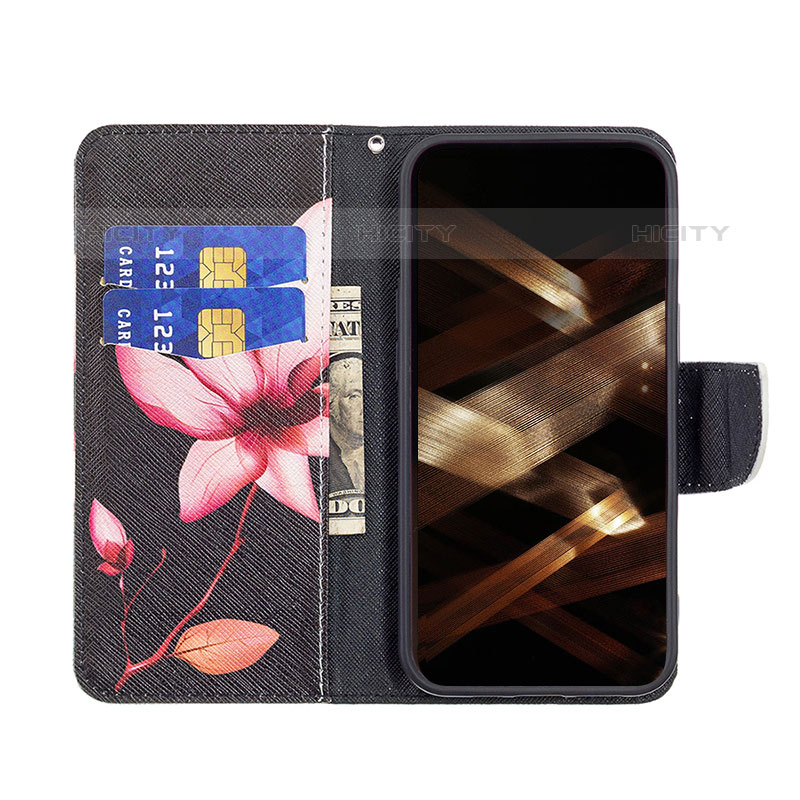 Handytasche Stand Schutzhülle Flip Leder Hülle Blumen L07 für Apple iPhone 15 Pro Braun