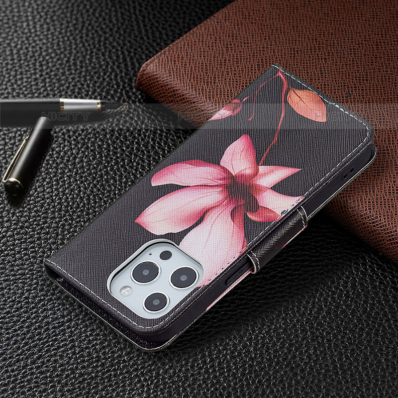 Handytasche Stand Schutzhülle Flip Leder Hülle Blumen L07 für Apple iPhone 15 Pro Max Braun