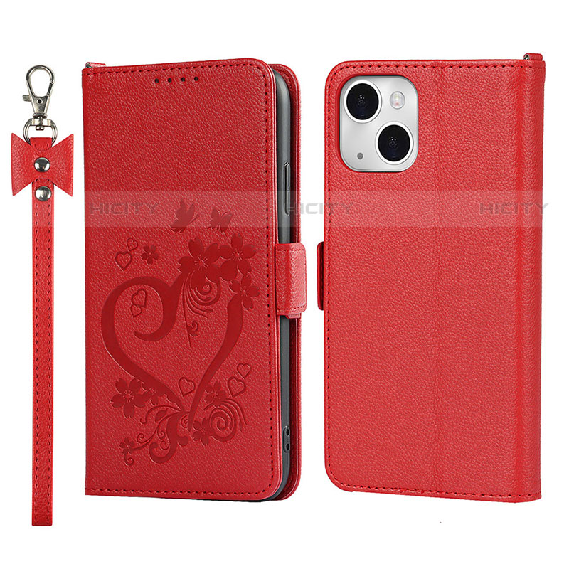 Handytasche Stand Schutzhülle Flip Leder Hülle Blumen L16 für Apple iPhone 13 Mini Rot