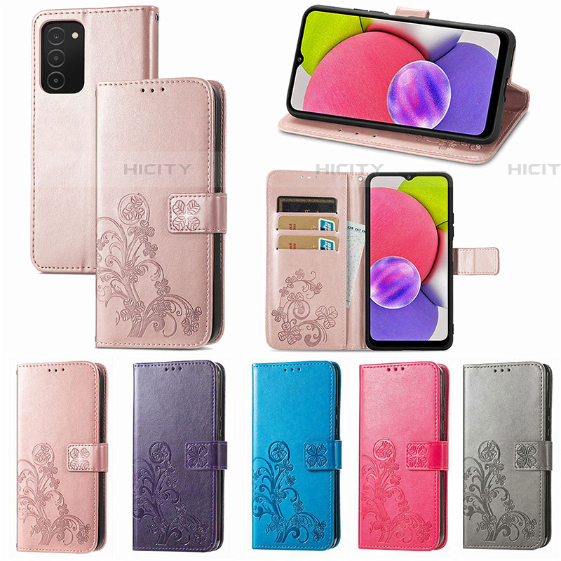 Handytasche Stand Schutzhülle Flip Leder Hülle Blumen S01D für Samsung Galaxy A03s