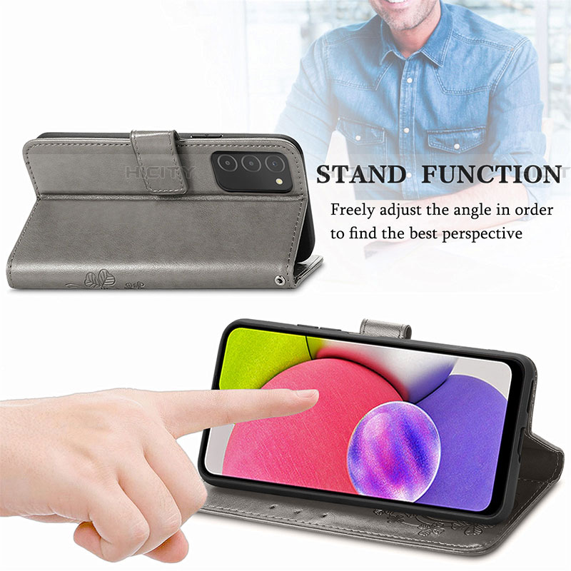 Handytasche Stand Schutzhülle Flip Leder Hülle Blumen S01D für Samsung Galaxy A03s