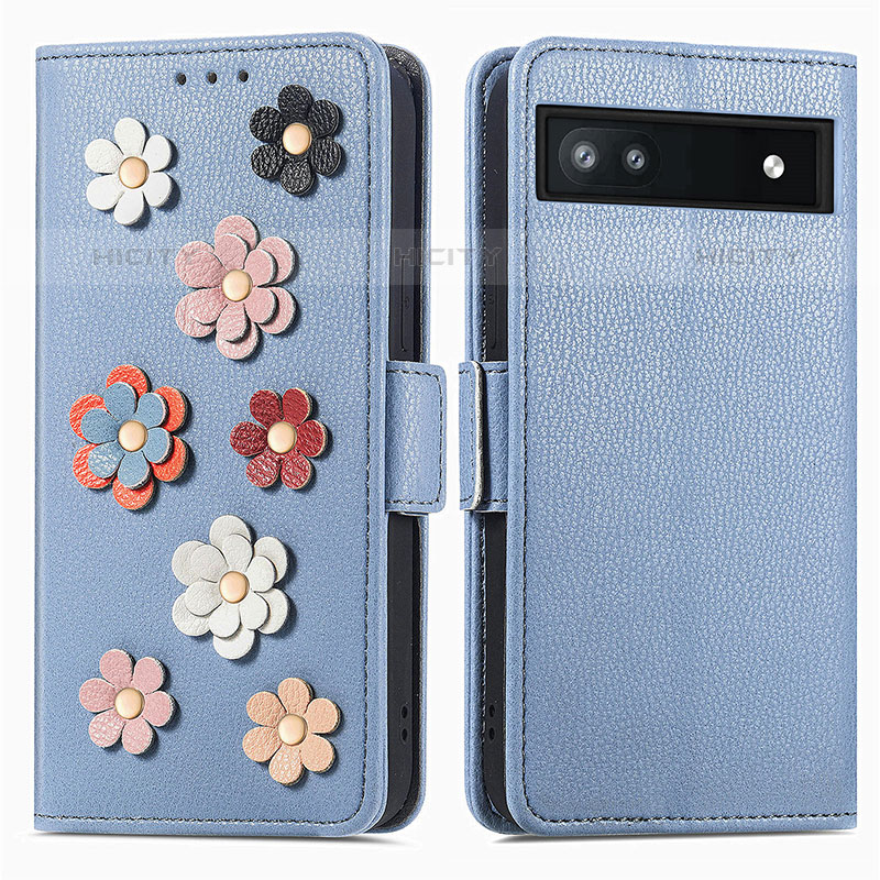 Handytasche Stand Schutzhülle Flip Leder Hülle Blumen S02D für Google Pixel 6a 5G groß