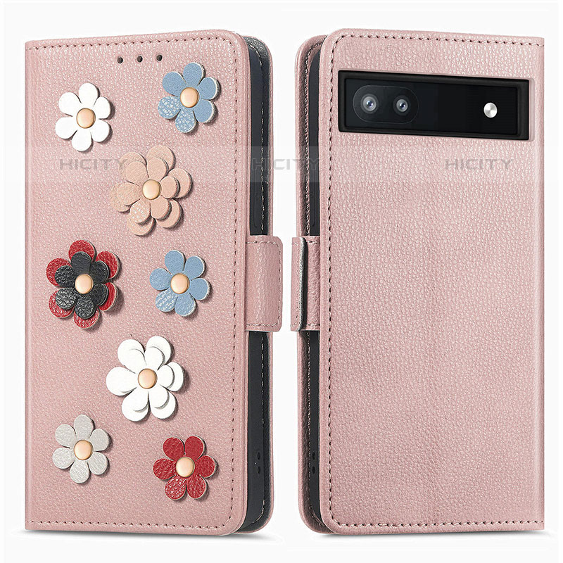 Handytasche Stand Schutzhülle Flip Leder Hülle Blumen S02D für Google Pixel 6a 5G