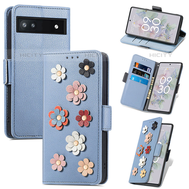 Handytasche Stand Schutzhülle Flip Leder Hülle Blumen S02D für Google Pixel 6a 5G