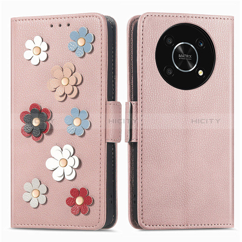 Handytasche Stand Schutzhülle Flip Leder Hülle Blumen S02D für Huawei Enjoy 50 Pro groß