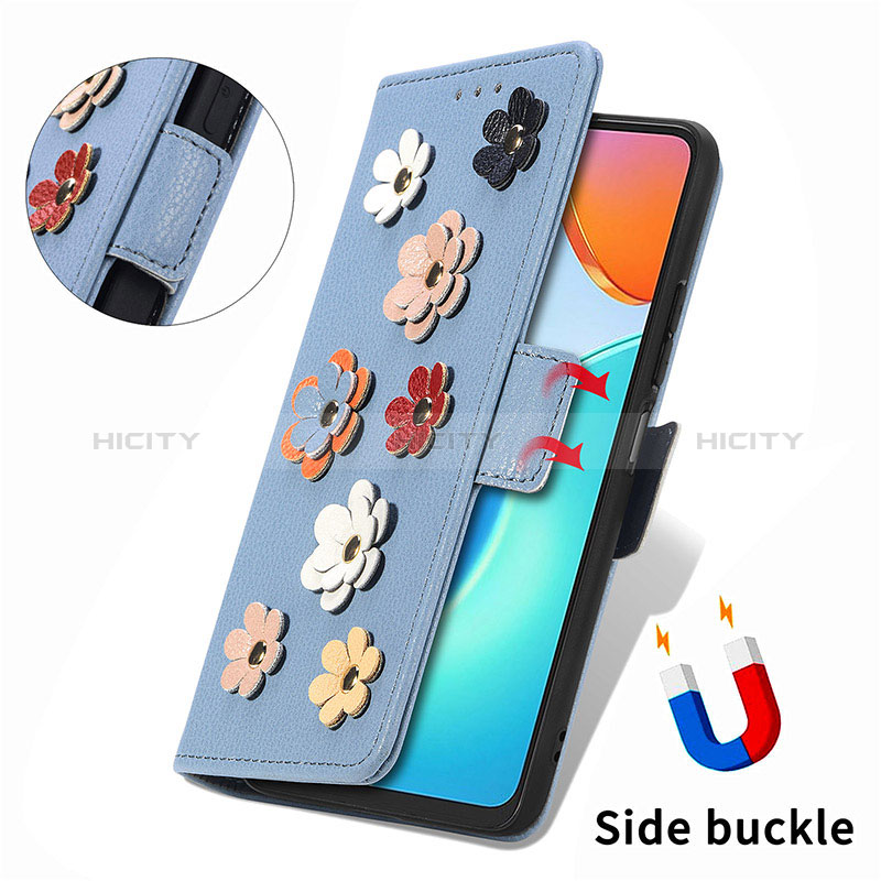 Handytasche Stand Schutzhülle Flip Leder Hülle Blumen S02D für Huawei Honor X7