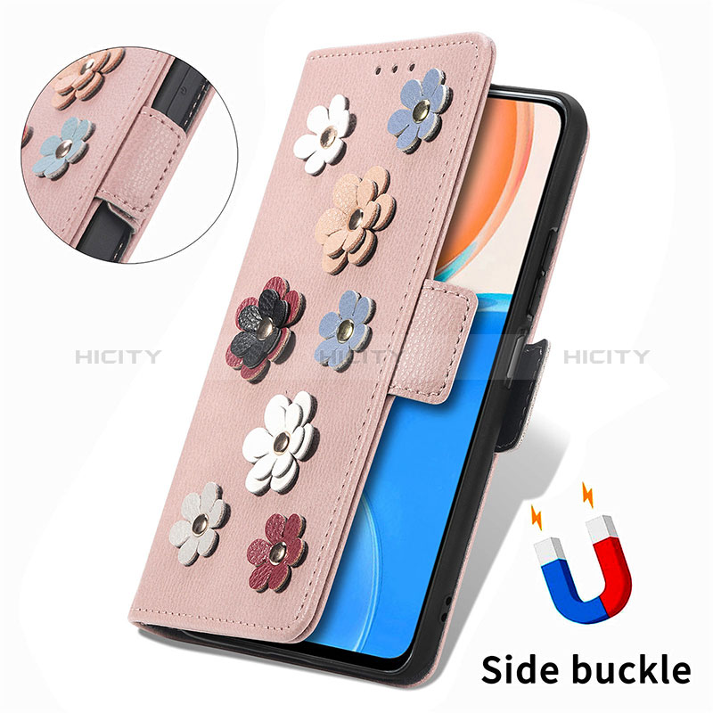 Handytasche Stand Schutzhülle Flip Leder Hülle Blumen S02D für Huawei Honor X8 4G groß