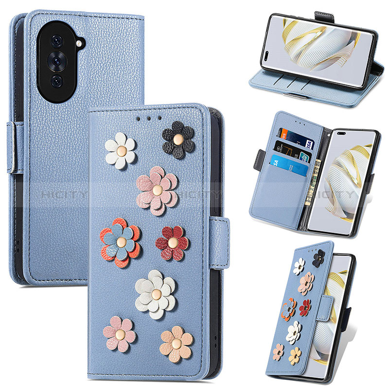 Handytasche Stand Schutzhülle Flip Leder Hülle Blumen S02D für Huawei Nova 10 Pro groß