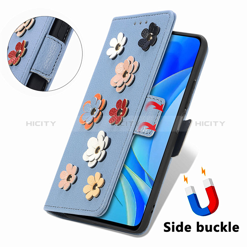 Handytasche Stand Schutzhülle Flip Leder Hülle Blumen S02D für Huawei Nova Y70