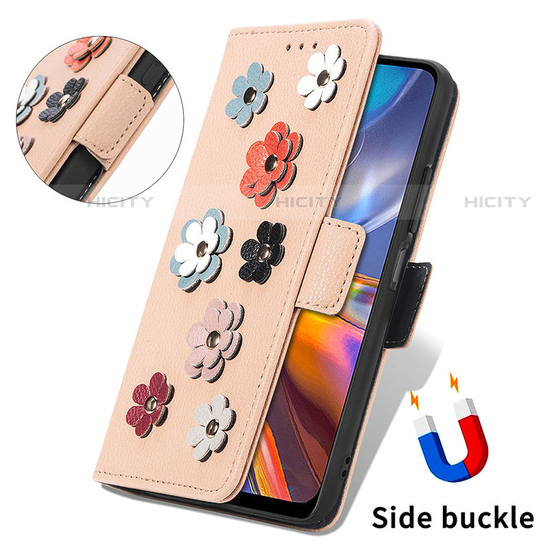 Handytasche Stand Schutzhülle Flip Leder Hülle Blumen S02D für Motorola Moto E32 groß