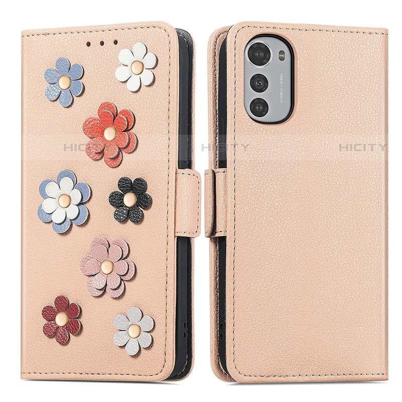 Handytasche Stand Schutzhülle Flip Leder Hülle Blumen S02D für Motorola Moto E32 groß