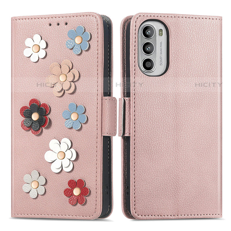 Handytasche Stand Schutzhülle Flip Leder Hülle Blumen S02D für Motorola Moto Edge (2022) 5G Rosegold