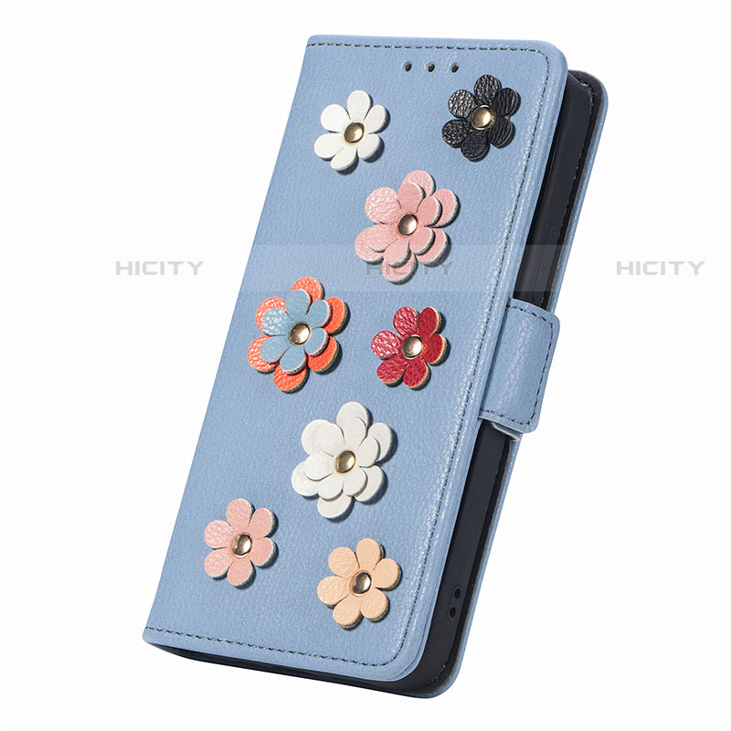 Handytasche Stand Schutzhülle Flip Leder Hülle Blumen S02D für Motorola MOTO G52