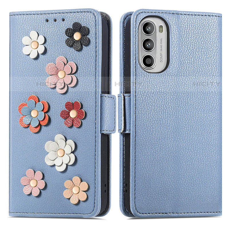 Handytasche Stand Schutzhülle Flip Leder Hülle Blumen S02D für Motorola Moto G71s 5G groß