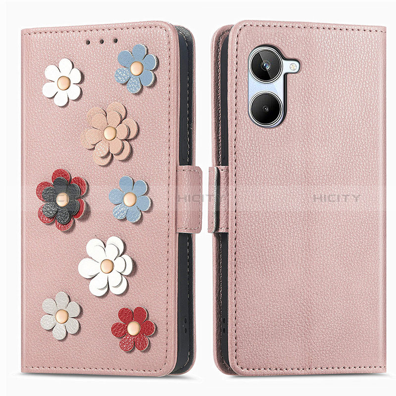 Handytasche Stand Schutzhülle Flip Leder Hülle Blumen S02D für Realme 10 4G groß