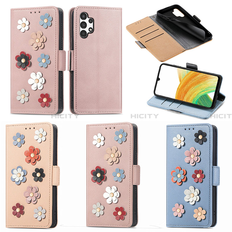 Handytasche Stand Schutzhülle Flip Leder Hülle Blumen S02D für Samsung Galaxy A13 4G