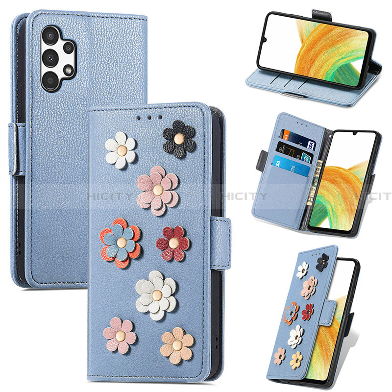 Handytasche Stand Schutzhülle Flip Leder Hülle Blumen S02D für Samsung Galaxy A13 4G