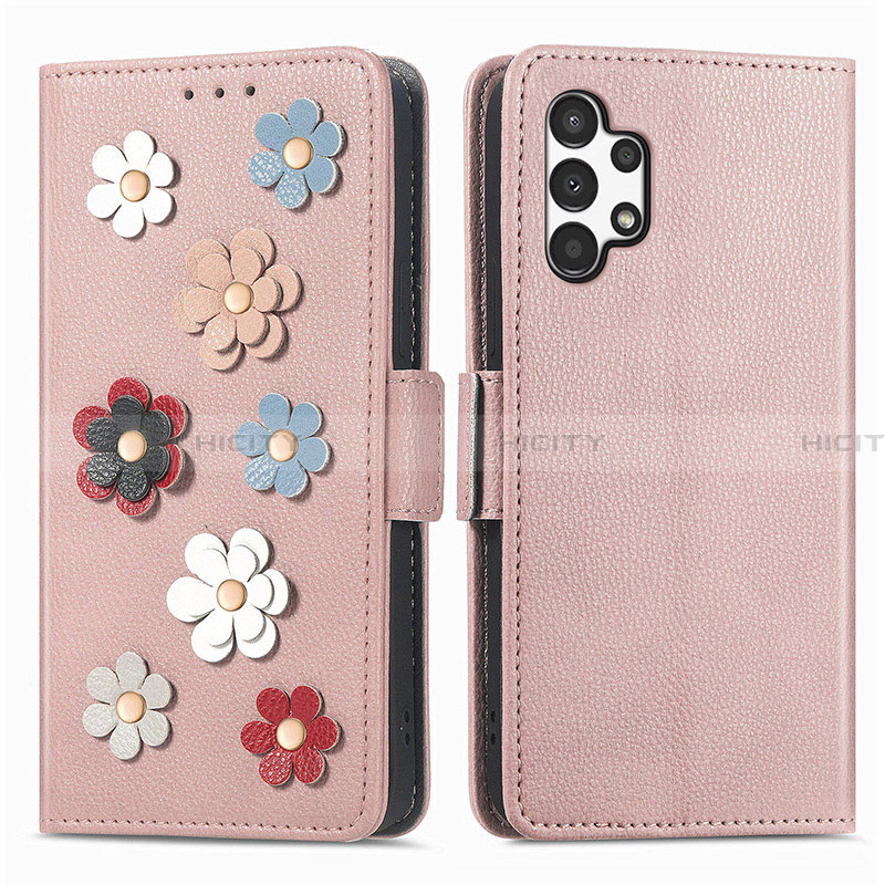 Handytasche Stand Schutzhülle Flip Leder Hülle Blumen S02D für Samsung Galaxy A13 4G Rosegold