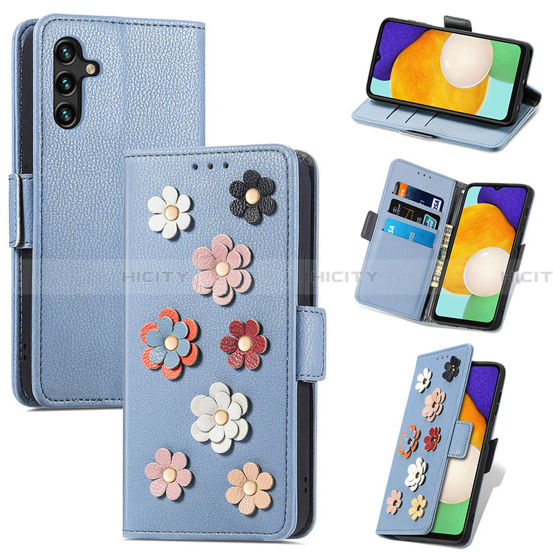 Handytasche Stand Schutzhülle Flip Leder Hülle Blumen S02D für Samsung Galaxy A13 5G groß