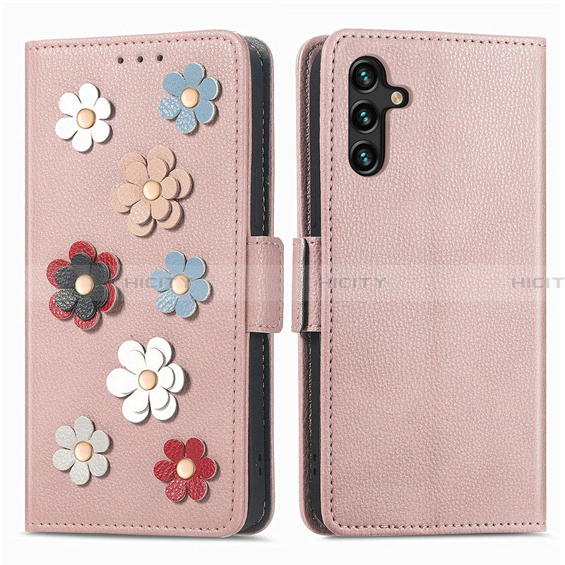 Handytasche Stand Schutzhülle Flip Leder Hülle Blumen S02D für Samsung Galaxy A13 5G Rosegold Plus