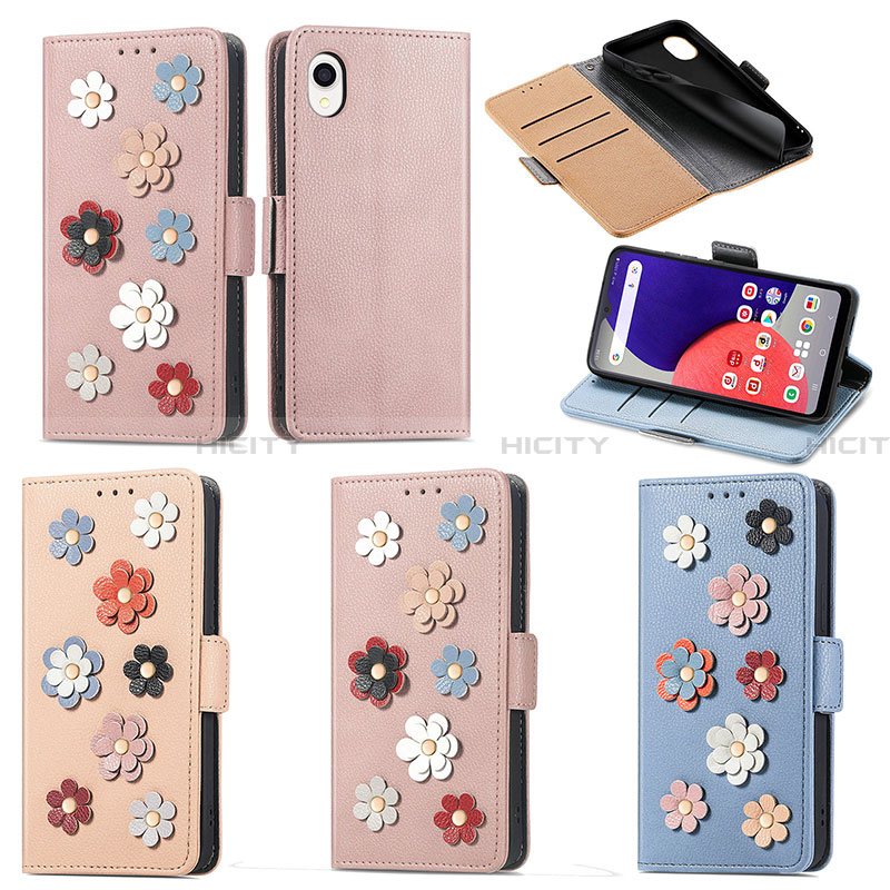 Handytasche Stand Schutzhülle Flip Leder Hülle Blumen S02D für Samsung Galaxy A22 5G SC-56B