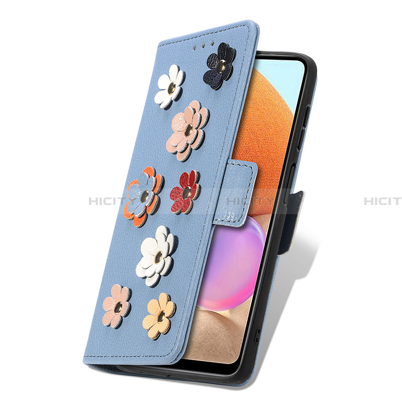 Handytasche Stand Schutzhülle Flip Leder Hülle Blumen S02D für Samsung Galaxy A32 4G groß