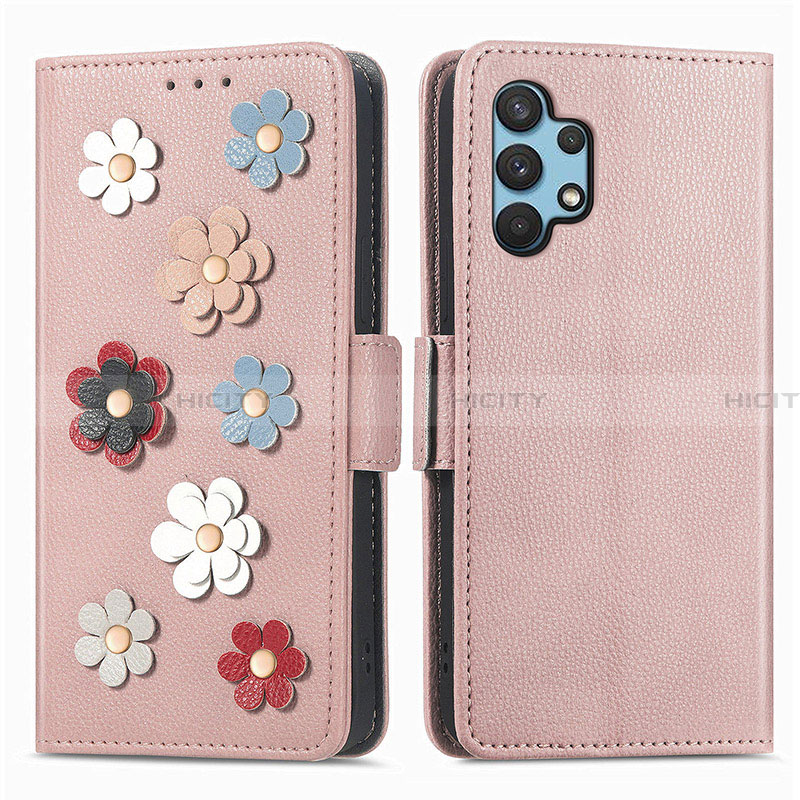 Handytasche Stand Schutzhülle Flip Leder Hülle Blumen S02D für Samsung Galaxy A32 4G Rosegold Plus