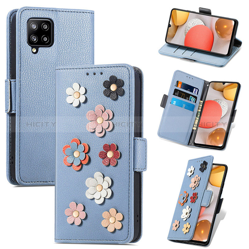 Handytasche Stand Schutzhülle Flip Leder Hülle Blumen S02D für Samsung Galaxy A42 5G