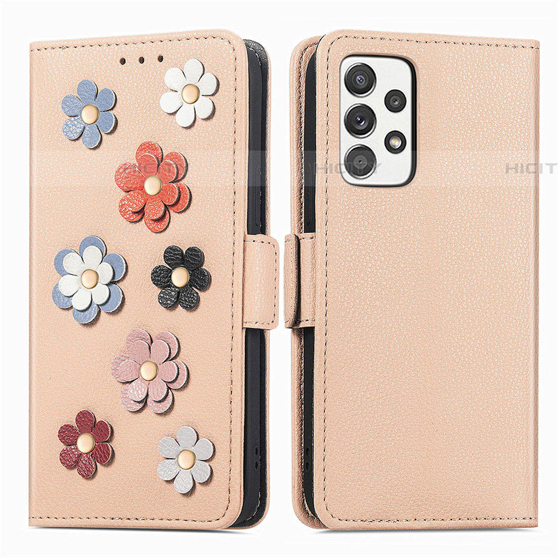 Handytasche Stand Schutzhülle Flip Leder Hülle Blumen S02D für Samsung Galaxy A52 4G groß